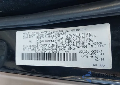 2002 Toyota Sequoia Sr5 V8 из США, поврежденный, VIN 5TDZT34A72S112166